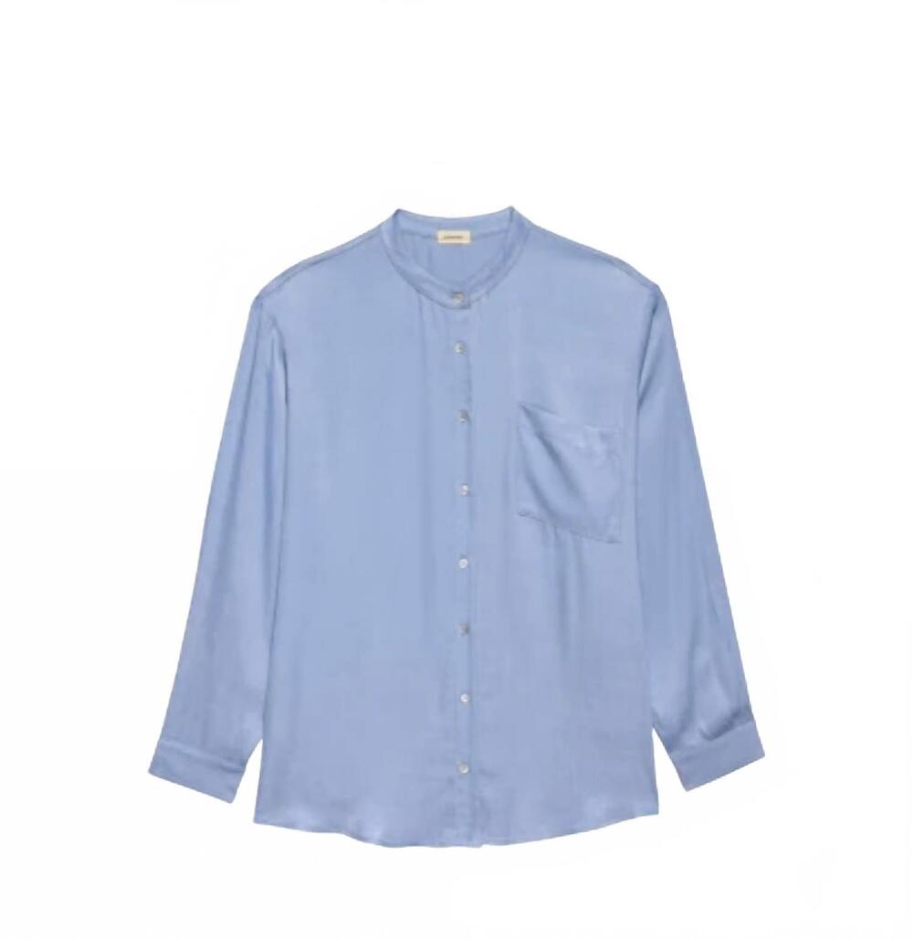 NEW DONNI. women's satiny mandarin shirt in robin